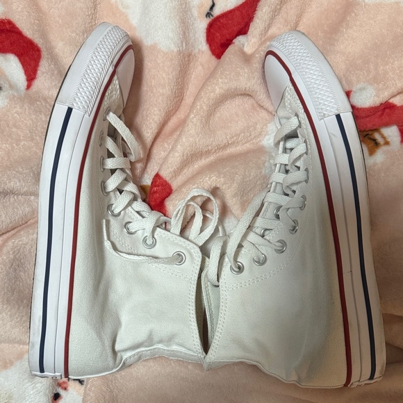 Converse White Canvas High-Tops with Red and Blue Trim - Picture 5 of 10